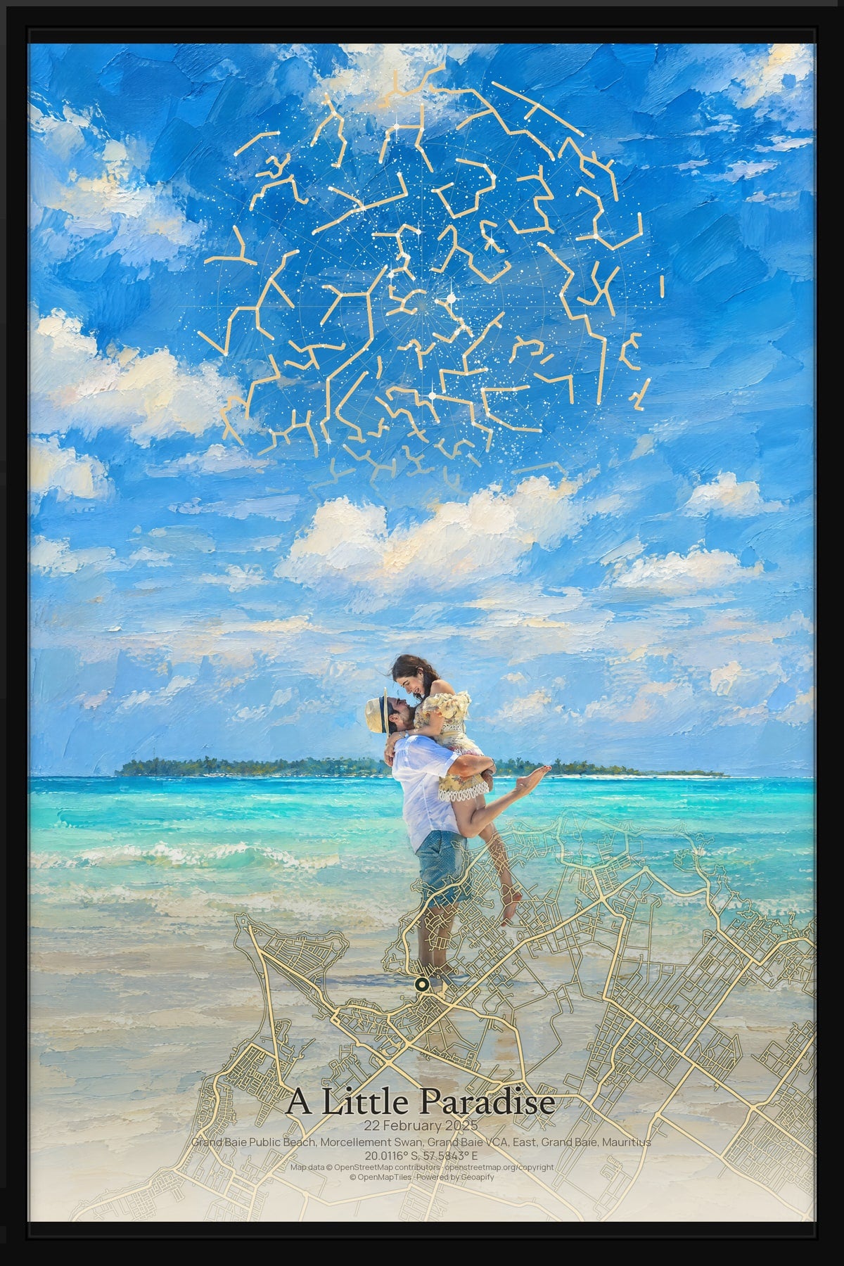 A Little Paradise in Mapia Signature, shown in a black frame